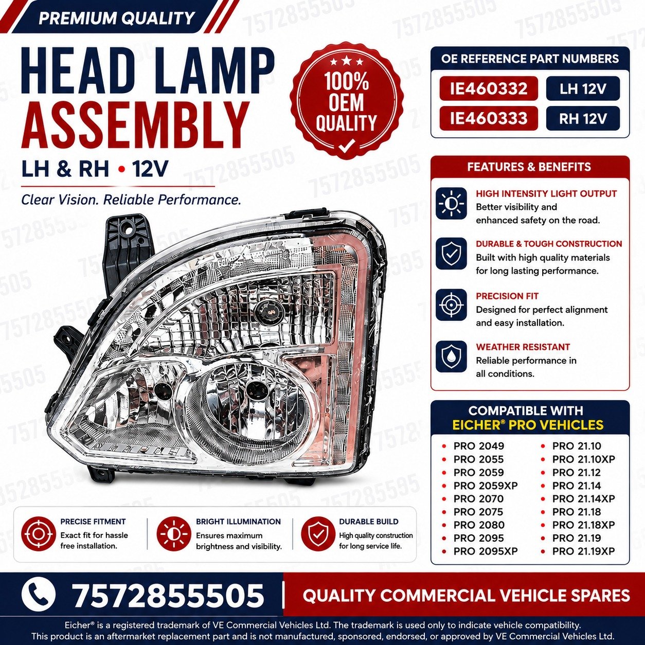 Head Lamp Assembly LH & RH 12V | OE REF. IE460332, IE460333