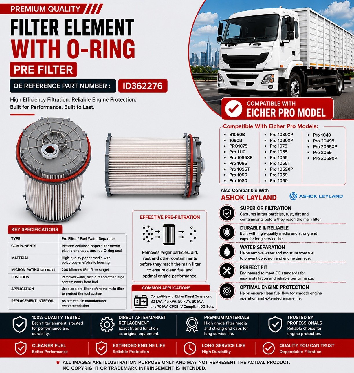 Pre Fuel Filter with O-Ring for Commercial Vehicles | OE Ref. ID362276